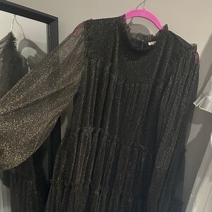 Shimmering Black Dress with Sheer Sleeves